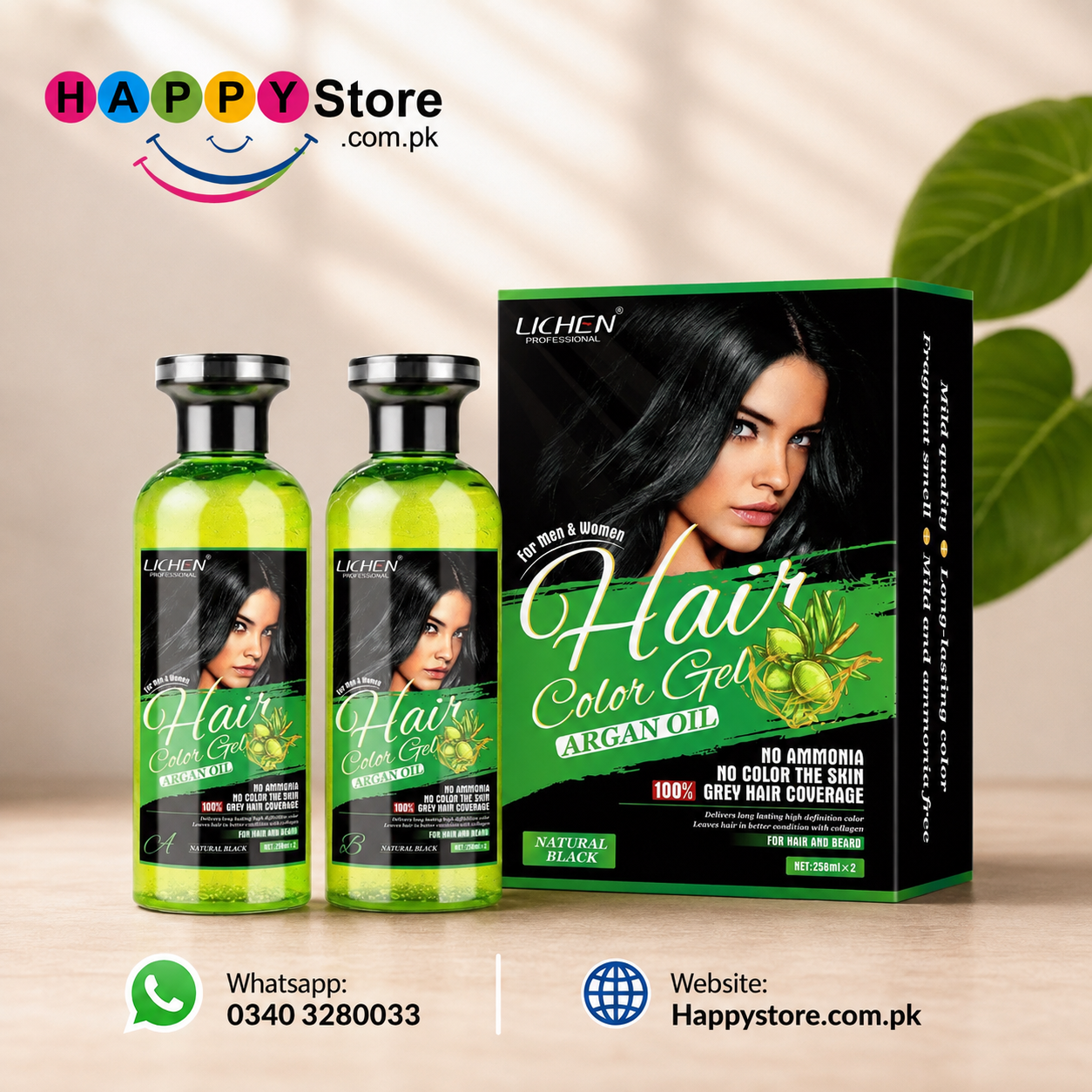 Lichen Professional Hair Color Gel Argan Oil Natural Black 258ml x 2 In Pakistan