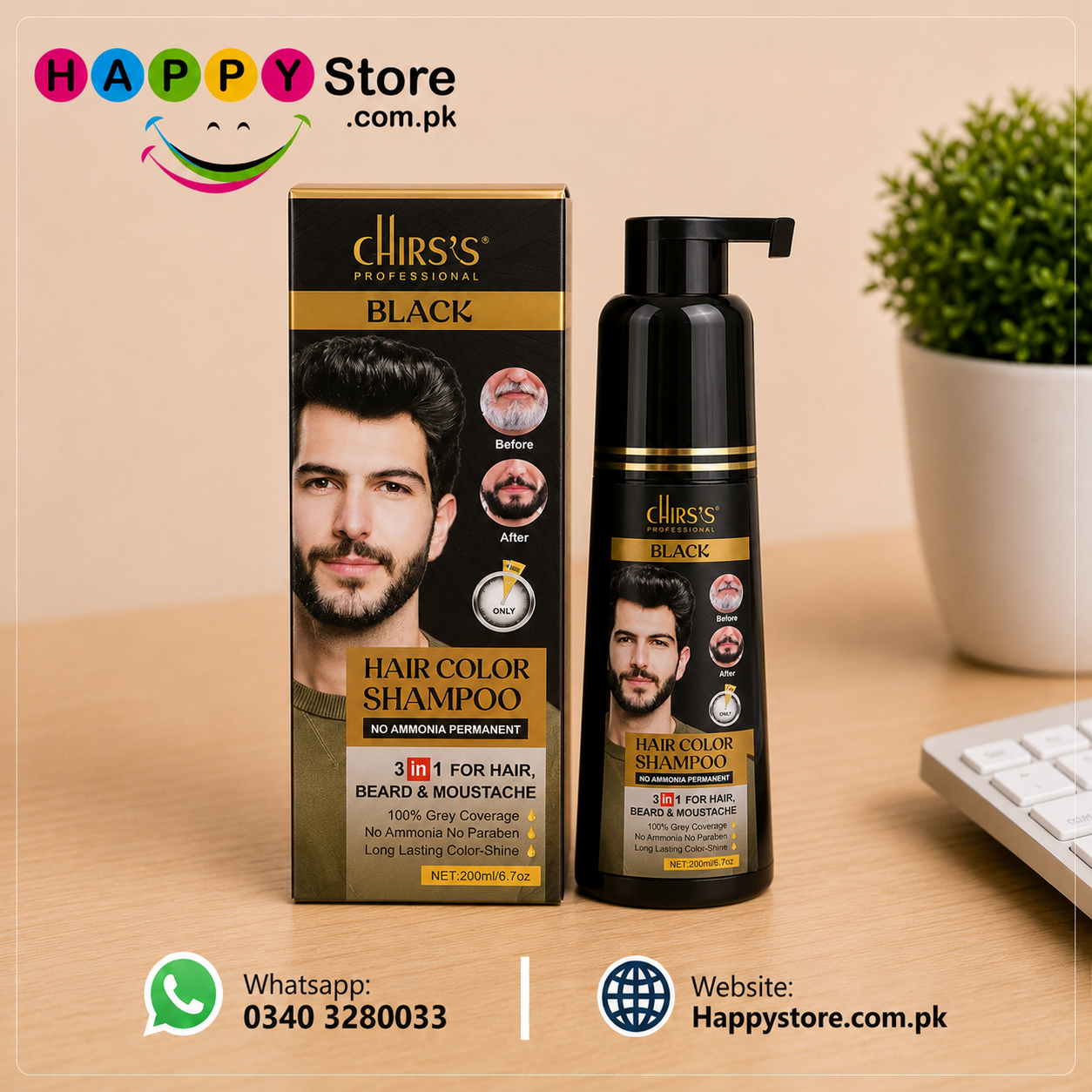 Chirs`s Professional Hair Color Shampoo Black With Argan Extract- 200ml In Pakistan