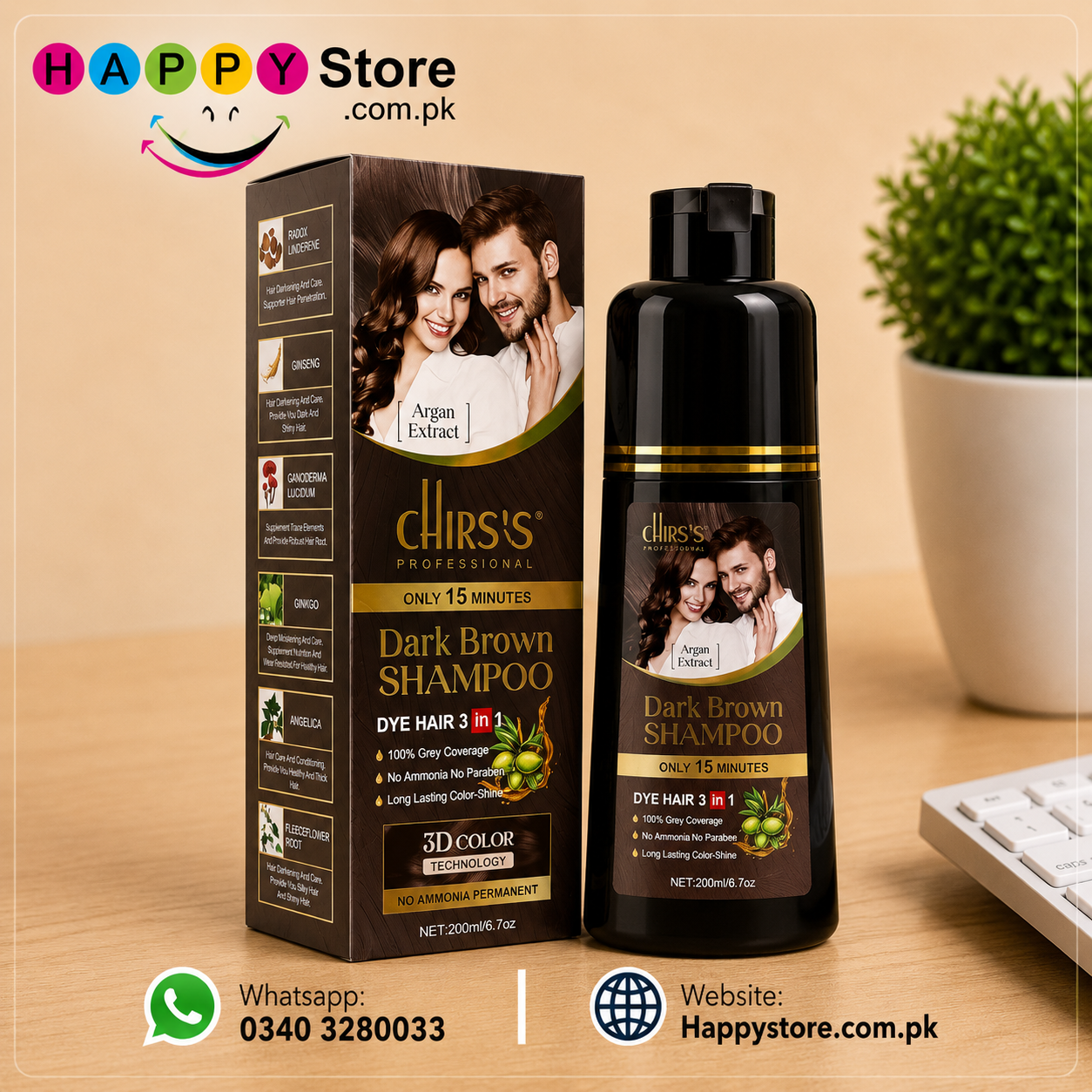 Chirs's Professional Hair Color Shampoo Natural Black 3 in 1 for Hair, Beard & Moustache – 200ml in Pakistan
